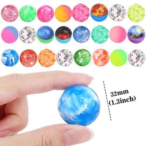 Hxezoc 24 Pcs Bouncy Balls for Kids, 32mm 6 Styles Rubber Bounce Balls Bulk for Party Favors, Goodie Bag Fillers, Easter Gift Bag Stuffers, Basket Stuffers, Classroom Prizes