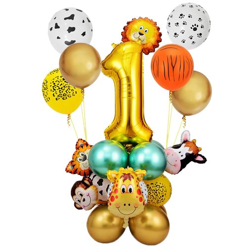 MSMANCY Jungle Safari Birthday decorations 32'' Number 1 Balloons 24Pcs Party Decorations Backdrop Animal Balloons Birthday Decorations for Boys Girls Party Supplies (1)