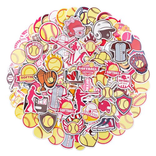 100 Pack Softball Stickers for Girls, Softball Party Favors, Birthday Decorations