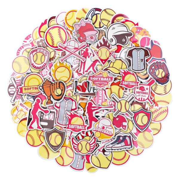 100 Pack Softball Stickers for Girls, Softball Party Favors, Birthday Decorations