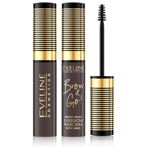 Eveline Cosmetics Brow & Go Precise Brush, Eyebrow, Mascara, with Fibers, 0.14 OZ, 2 Dark