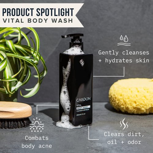 Cardon Acne Clearing Men's Body Wash, Korean Skin Care, All Natural Green Tea Extract, Sea Buckthorn, & Cica Combat Breakouts, Prevent Body Odor to Deeply Cleanse w/o Stripping (1 PK)