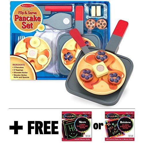 Melissa & Doug Flip & Serve Pancake - Wooden Play Food Set + Free Scratch Art Mini-Pad Bundle