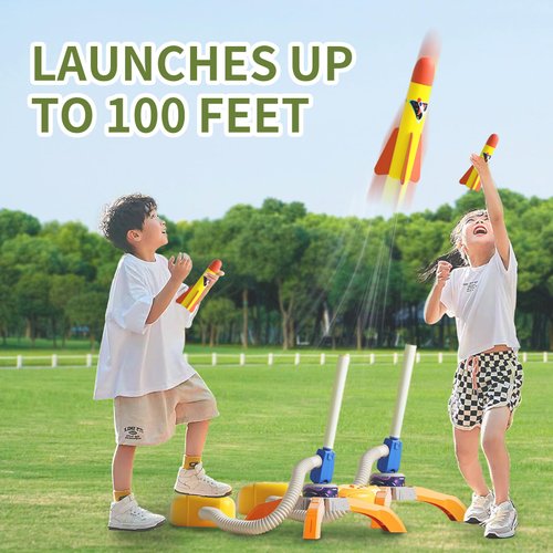 Rocket Launcher for Kids Air Rocket Toy - 2 Pack Stunt Plane Launcher Toy 6 Foam Tipped Rockets Toy Foam Blaster Set Outdoor Toys for Kids Team Game Boys Girls Gifts