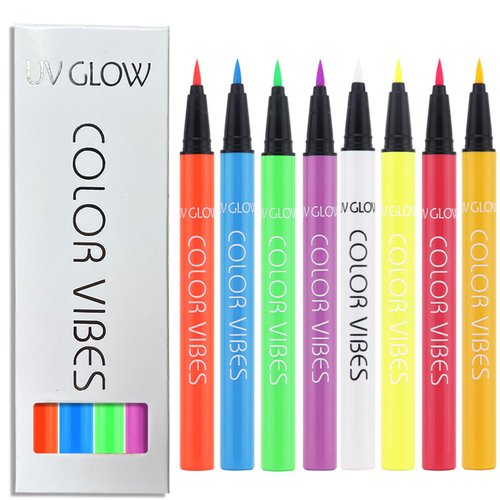 Melemando 8 Color Neon Liquid Eyeliner Set High Pigmented Neon Eyeliner Pen Long Lasting Waterproof Glow In The Dark Neon Eyeliner for Halloween Christmas Party