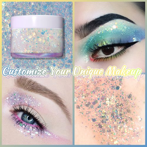 Boko 1.76oz Body Glitter Gel, Opal Liquid Chunky Glitter Lotion Mermaid Sequins for Face Hair and Body Makeup, Halloween Christmas Rave Accessories and Costume - Opal Mermaid