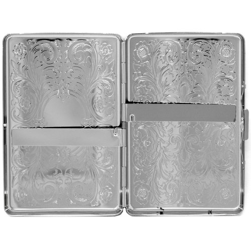 Silver Vintage Victorian Scroll Compact (16 100s) Etched Metal-Plated Cigarette Case & Stash Box