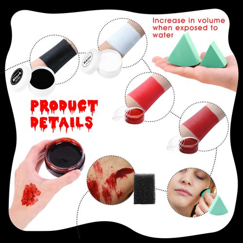 Ganbaro® Face Painting for Halloween Face Makeup Kit with Tools Oil Based Black White Red Body Painting Liquid Fake Blood Paste Painting Cosmetic Bag for Halloween, Art Cosplay, Dress Up Party