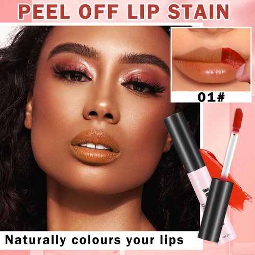 ZHISHUDL Lip Stain Tint Peel Off Lip Tint Stain,Peel Off Tattoo Tinted Lip Stain Long Lasting Waterproof Matte Liquid Lipstick Lip Gloss Makeup Gift - 01