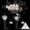 5 PCS Bridal Flower Wedding Hair Pins Crystal Pearl Hair Clips Headpiece Gold Wedding Hair Accessories Jewelry with Rhinestone for Brides Bridesmaids Women Girls Updo (Pure White Flower)