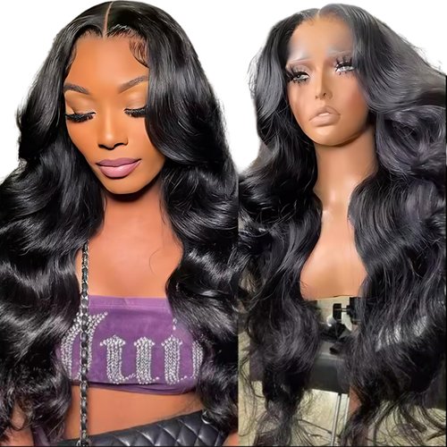 28inch 13x6 Lace Front Glueless Wigs Human Hair Pre Plucked Pre Cut- Body Deep Water Wave HD Lace Frontal Wigs- Curly Human Hair Transparent Closure With Elastic Band- 180 Density Wigs For Black Women