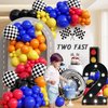 132pcs Race Car Balloon Arch Kit, Race Car Party Decorations with Black Blue Yellow Red Orange Balloons Checkered Wheels Foil Balloons for One Two Fast Race Car Birthday Party Decorations for Boys