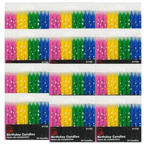 Chef Craft Birthday Candles, Polka Dot Stars, Set of 12 Packs -Total of 288 Candles
