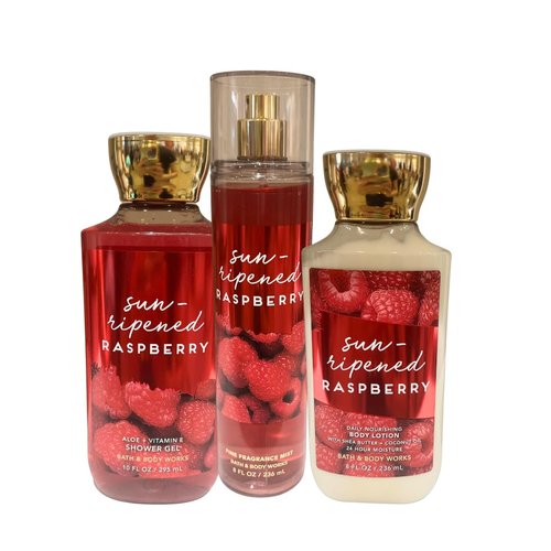 Bath & Body Works Sun-Ripened Raspberry - 3pc bundle - Fine Fragrance Mist, Shower Gel, Body Lotion