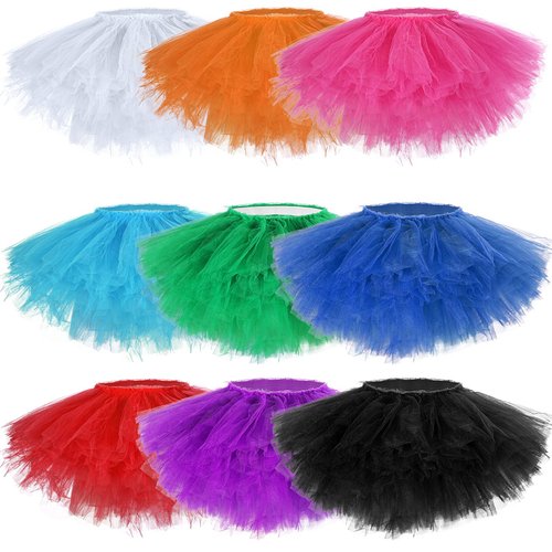 9 Pcs Adult Tutu Skirts for Women 5 Layered Tulle Tutu Skirt Classic Lady 80's Teen Adult Dance Tutu Short Elastic Teens Ballet Skirts, 9 Colors