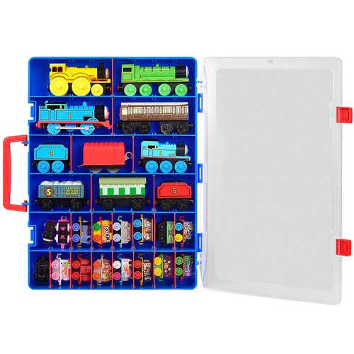 ALCYON Toy Storage Case Compatible with Thomas & Friends MINIS Engines/for Mini Brands Toys Series 1 2 3 4 /for Disney Doorables Collectible Mini Figures/for Mini Mart and More -(Box Only) Blue