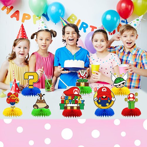 8Pcs Birthday Party Supplies for Mario,Super Brother Honeycomb Centerpieces,Super Brother Theme 3D Table Decorations