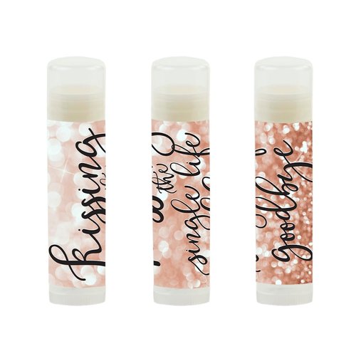 Andaz Press Bridal Shower Bachelorette Party Lip Balm Party Favors, Faux Rose Gold Glitter Shimmer, Kissing the Single Life Goodbye, 12-Pack