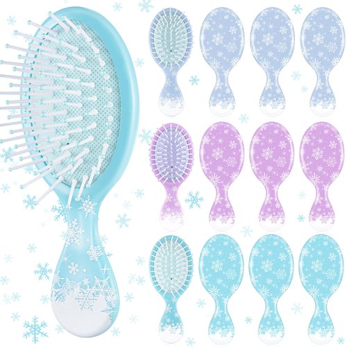 SiliFine 12 Pcs Snowflake Party Favors Blue Snowflake Hair Brush Bulk Snow Winter Party Supplies ...