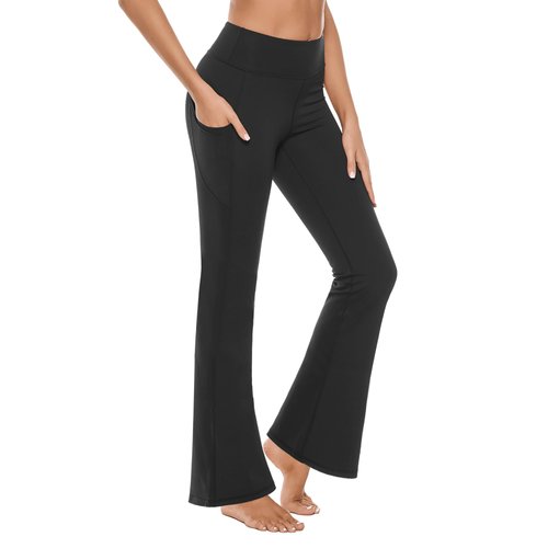 Stelle Bootcut Yoga Pants with Pockets for Women 30" Wide Leg Pants High Waist Tummy Control Workout Yoga Pants