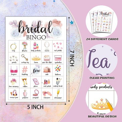 Foosproea Bridal Bingo Cards, Bridal Shower Game for 24 Players, Wedding/Bachelorette Party Games for Family Friends Activities, Holiday Party Favors Supplies Decorations(06)