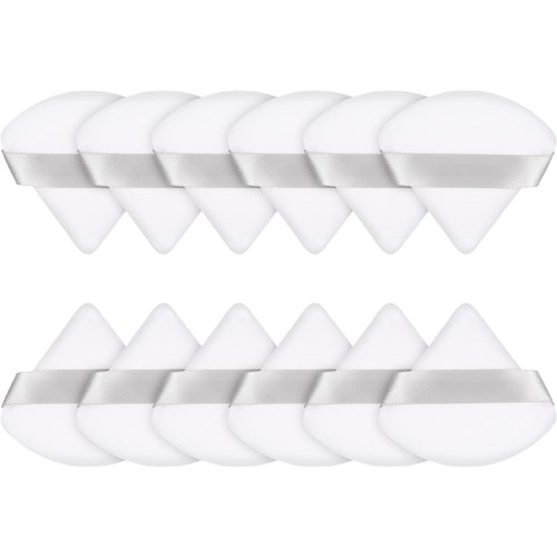 Maitys 12 Pieces Powder Puff Triangle Face Makeup Cosmetic for Loose Powder Soft Body Washable Reusable Foundation Sponge Mineral Wet Dry Makeup Tool(White, Small)