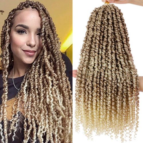 5Packs(115g/pack) Ombre Blonde Pretwisted Passion Twist Corchet Hair 22inch Pre-Looped Long Passion Twist Bohemian Curly Synthetic Braiding Hair Extensions(15strands/pack,T27/613#)