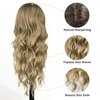 Romantic Angels Blonde Wig with Bangs for Women Long Wavy Ombre Blond Wig with Dark Root Synthetic Wigs for Girls Daily Party Use 26 Inches