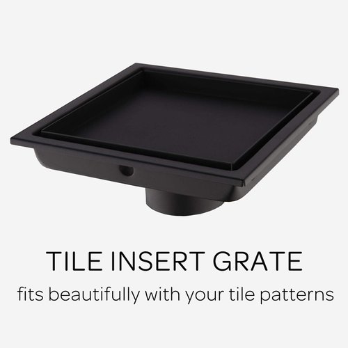 Orhemus 304 Stainless Steel Square Shower Floor Drain with Tile Insert Grate Removable Cover 6 inch Long, Matte Black Plated Finished