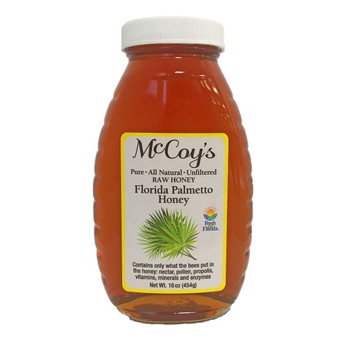 Raw Honey - Pure All Natural Unfiltered & Unpasteurized - McCoy's Honey Florida Palmetto Honey Jar 16oz