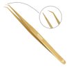 14cm Metaleks Lash Tweezers Japanese Steel Lash Extension Tweezers 45 Degree Angular Tip. (Golden Titanium Coated.)