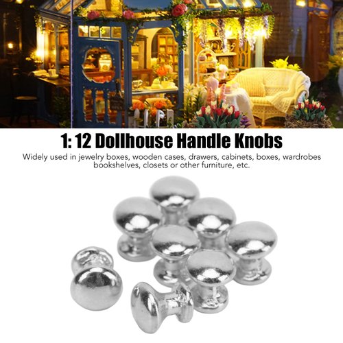 SPYMINNPOO 8Pcs 1:12 Scale Miniature Round Head Knobs, Metal Dollhouse Door Handle Knobs Furniture Knobs Accessories (Silver)