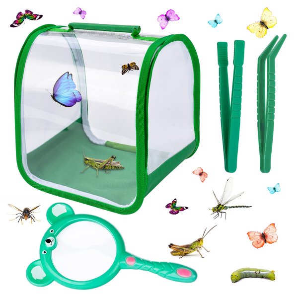 Butterfly Growing Kit for Kids for Outdoor Explorer, Bug Collection Kit Insect Catcher Nature Toys with Magnifying Glass, Critter Case, Tweezers for Boys and Girls