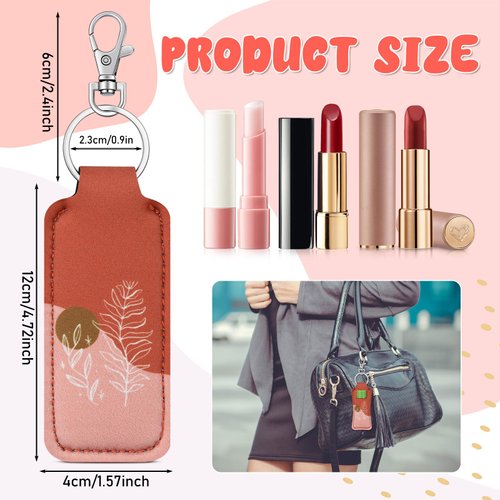 Cosblank 6 Pcs Boho Lip Balm Sleeve Keychain Lipstick Holder Key Chain with Portable Clip Lip Gloss Pouch Keychain for Women Graduation Travel Accessory Stocking Stuffers Gifts