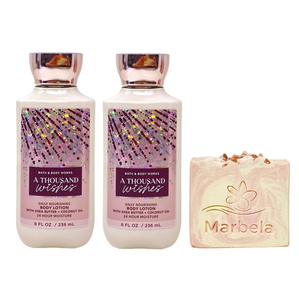 Bath & Body Works A Thousand Wishes 2 Piece Daily Nourishing Body Lotion Bundle with a Himalayan Salts Springs Bar Soap - Full Size