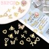 RODAKY 32PCS Butterfly Nail Charms 3D Gold Cross Nail Art Charms Dangle Heart Charms for Nails Heart Nail Gems Luxury Nail Jewelry Gold Nail Decoration Accessories for Women Manicure
