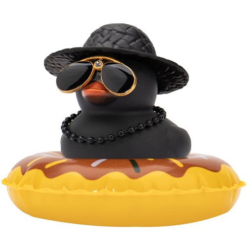 wonuu Rubber Duck Dashboard Decorations Camera Duck Car Accessories for Car Ornament with Mini Hat Swim Ring Necklace and Sunglasses(A_black diamond hat)