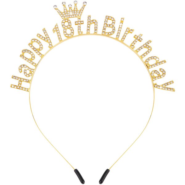 Atoden 18th Birthday Decorations for Girls Happy 18th Birthday Headband 18 Year Old Princess Tiara Crown Gifts for Girls (Gold)
