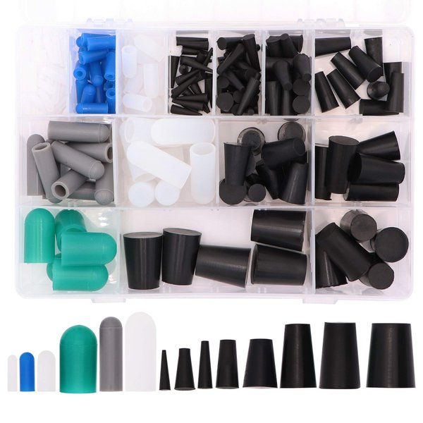 Taukealugs 170pcs High Temp Silicone Rubber Cap & Plug Assortment - Masking System Kit for Powder Coating, Painting, Anodizing, Plating & Media Blasting