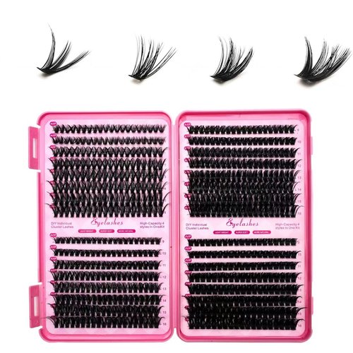LASGOOS Lash Extension Kit DIY Lash 632Clusters Eyelash Extensions Kit, 9-16mm 40D 50D 60D 80D Individual Eyelashes Natural Home Grafted Soft False Fake Eyelashes Book Thick Lashes Bulk Pack