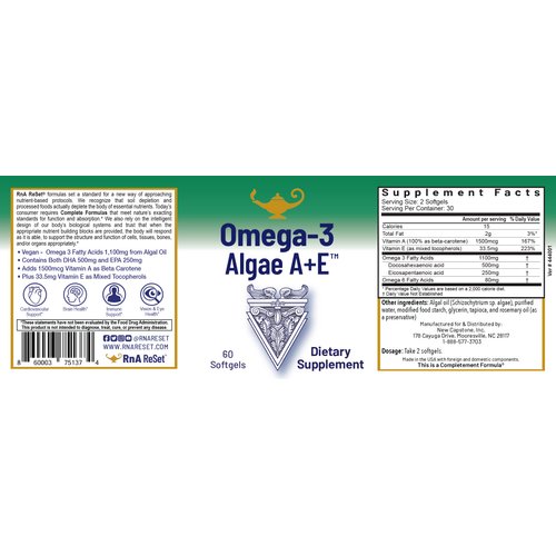 Omega-3 Algae A+E Plant Based DHA & EPA Fatty Acids - Alternative to Fish Oil - Plus Vitamin A and E - Supports Heart, Brain, Joint Health - from Dr. Carolyn Dean