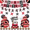 Fangleland Ninja Birthday Party Decoration Red and Black Warrior Themed Party Supplies for Boys with Ninja Happy Birthday Banner Cake Topper Sticker and Paper Lanterns