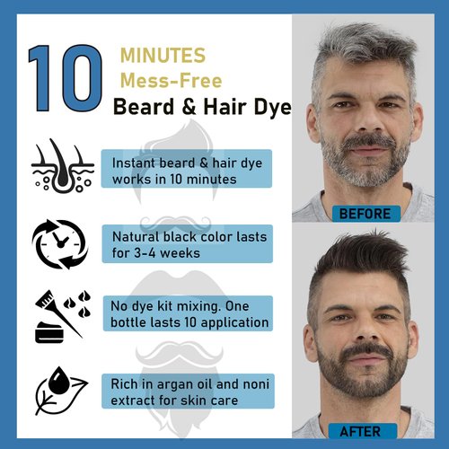 Black Beard Dye for Men, Beard Dye & Hair Dye Shampoo 3 in 1 - Simpler Color Solution for Beard Color & Hair Coloring, Blends Away Gray Hair in Minutes,Lasting Beard Dye Black for Natural-Looking