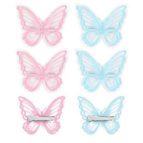 Butterfly Hair Clips, 6Pcs Cute Lace Embroidery Flower Butterfly Hair Bow for Women Girls, Fairy Butterfly Hair Pins Hair Accessories for Halloween Christmas Wedding Party Decor (Pink, Blue)