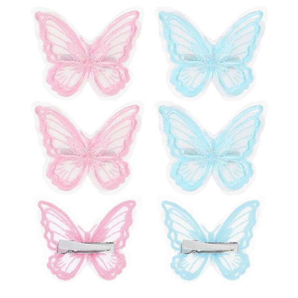 Butterfly Hair Clips, 6Pcs Cute Lace Embroidery Flower Butterfly Hair Bow for Women Girls, Fairy Butterfly Hair Pins Hair Accessories for Halloween Christmas Wedding Party Decor (Pink, Blue)