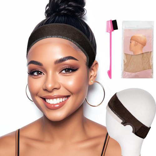 Wig Grip Band Women Adjustable: Wig Gripper with Ear-Cutouts Natural Lace Edge - Adjustable Non-Slip Off Band with Velcro Comfortable Breathable No-Headache (Brown)