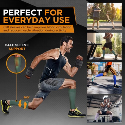 Doc Miller Calf Compression Sleeve Men and Women - 20-30mmHg Shin Splint Compression Sleeve Recover Varicose Veins, Torn Calf and Pain Relief - 1 Pair Calf Sleeves Dark Green Color - Medium Size