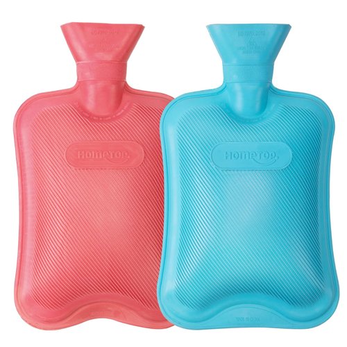 HomeTop Classic 2 Liters Rubber Hot Water Bottle, Hot and Cold Therapy, 2 Pack (Blue and Red)