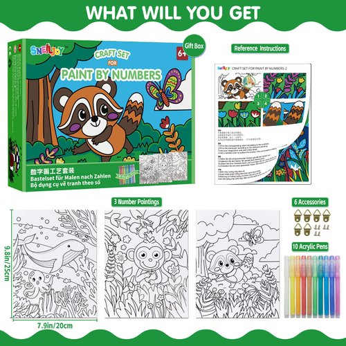 SNEILJOY 3 Packs Paint by Numbers Kit for Kids, DIY Acrylic Oil Painting Paint by Numbers Kits on Canvas, Drawing Paintwork for Home Decor