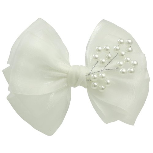 2Pcs Off White 2.7” Pigtail Hair Bows small Hair Clips Baptism Bow Christening Bow(L-off white hair clips with cross)